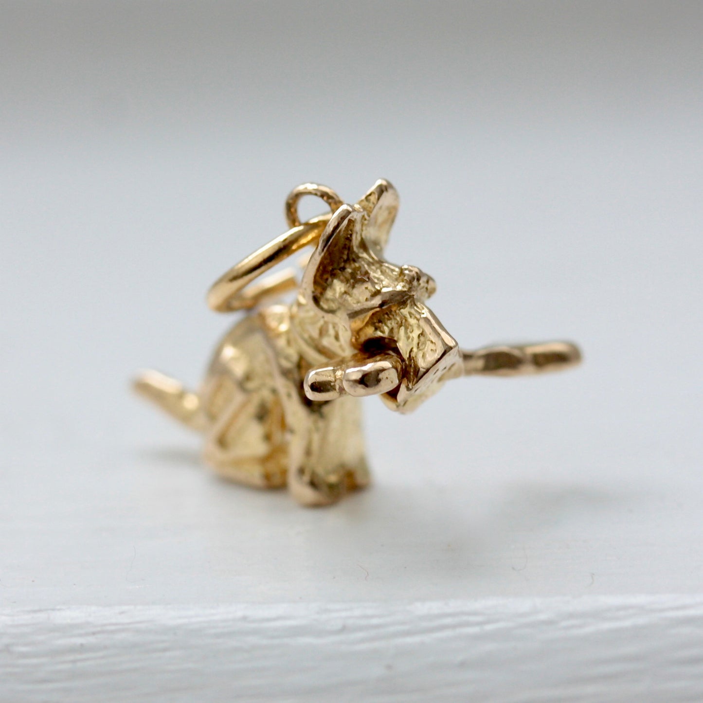 Vintage 9ct Gold Dog Charm with Moveable Bone, 1979