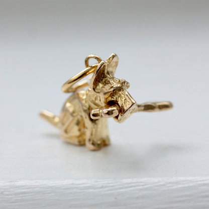 Vintage 9ct Gold Dog Charm with Moveable Bone, 1979