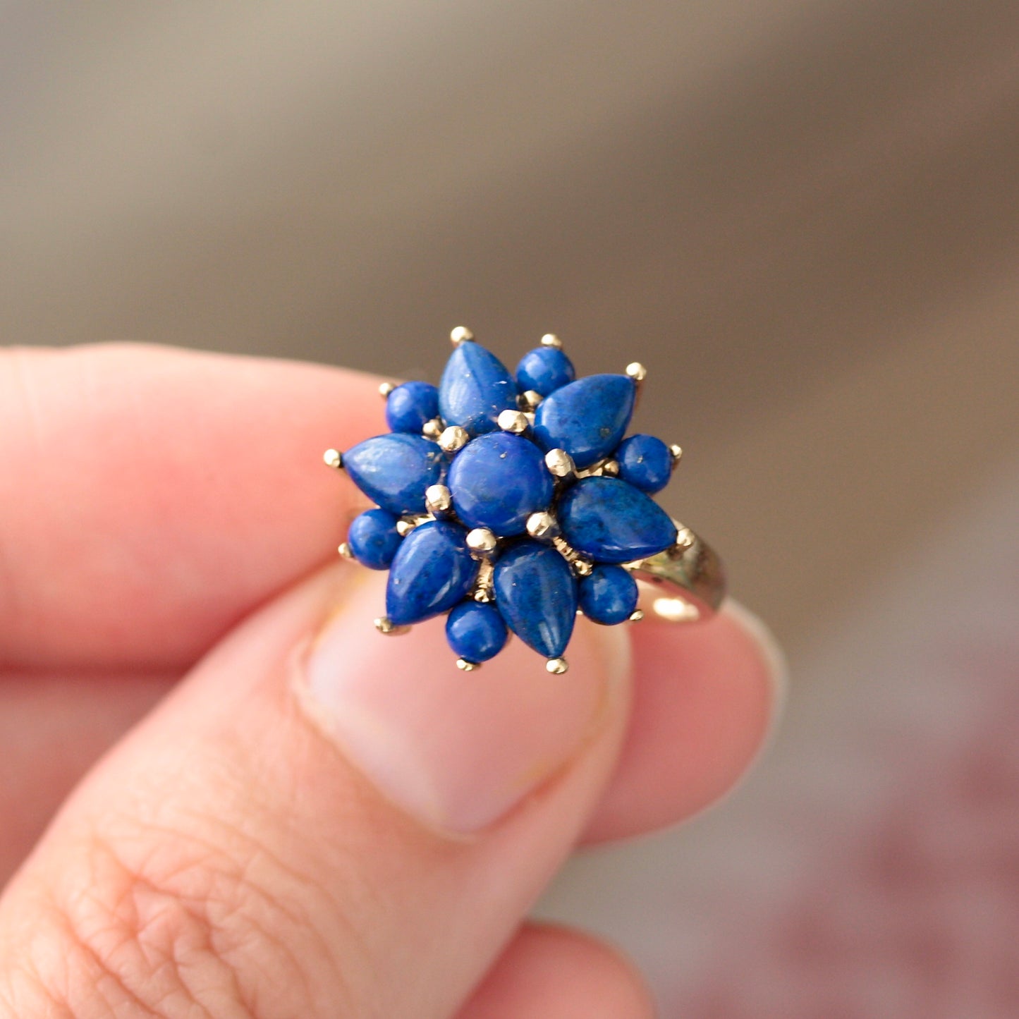 9ct gold qvc lapis flower cluster ring