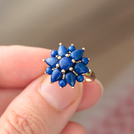 9ct gold qvc lapis flower cluster ring