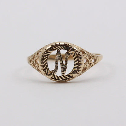 Vintage 9ct Gold Coin Style Letter 'N' Ring, 1993