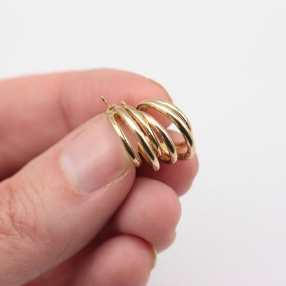 Vintage 9ct Gold Textured Triple Hoop Earrings, Small
