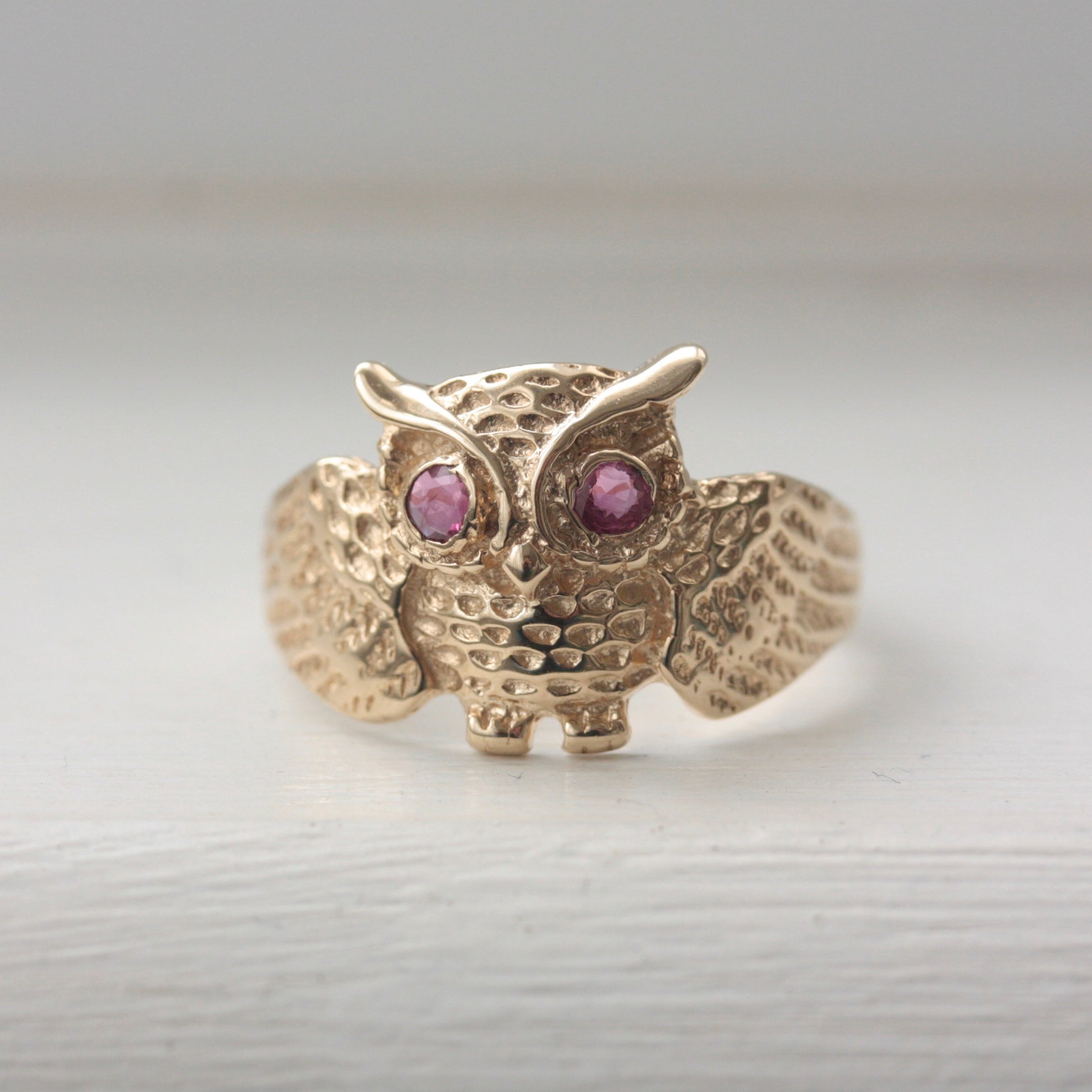 gold and garnet owl ring
