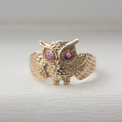 gold and garnet owl ring