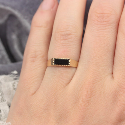 Vintage 9ct Gold Onyx Bar Signet Ring, 1979