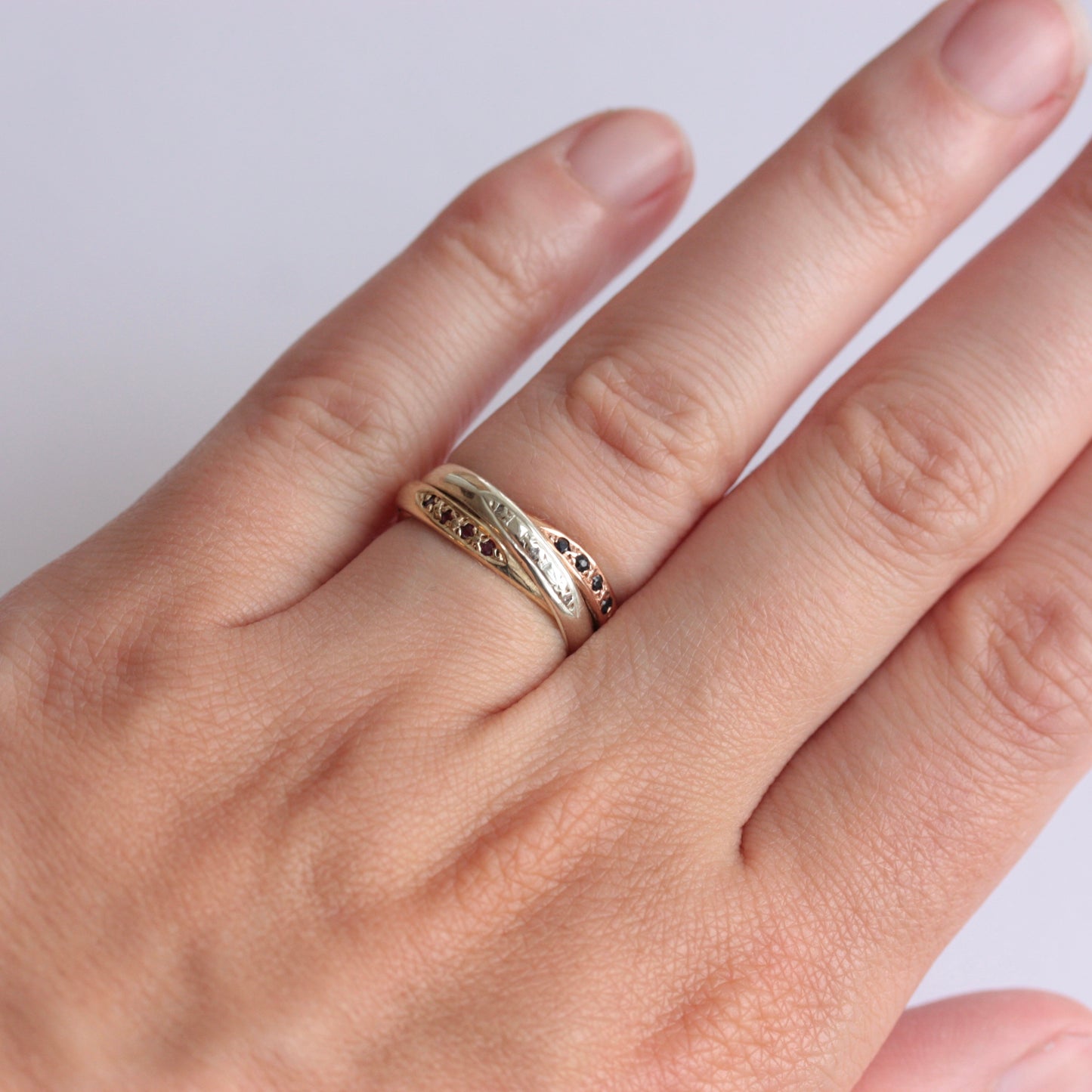 Vintage 9ct Gold Gold Russian Wedding Style Ring with Diamond, Ruby and Sapphire