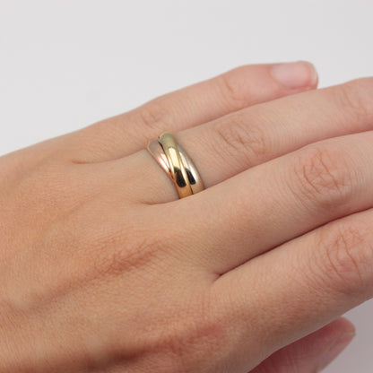 Chunky Vintage Tri Colour 9ct Gold Russian Wedding Ring, 1994