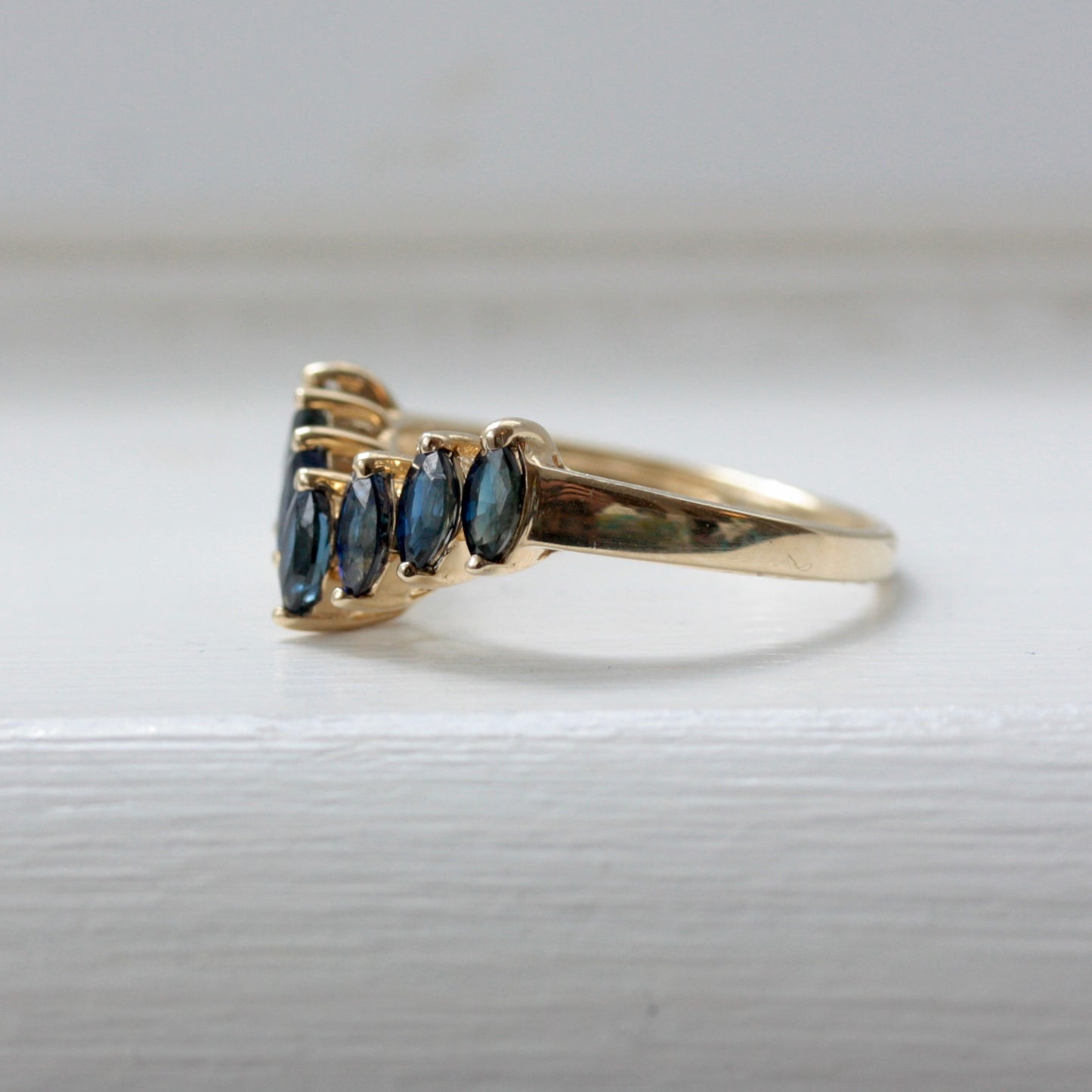Vintage 9ct Gold and Sapphire Wishbone Ring, 1999