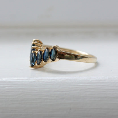 Vintage 9ct Gold and Sapphire Wishbone Ring, 1999