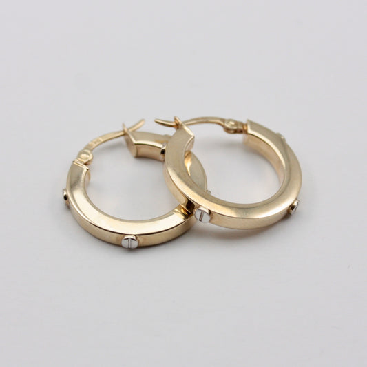 Pre-owned 9ct Yellow an White Gold Screw Hoop Earrings, Medium