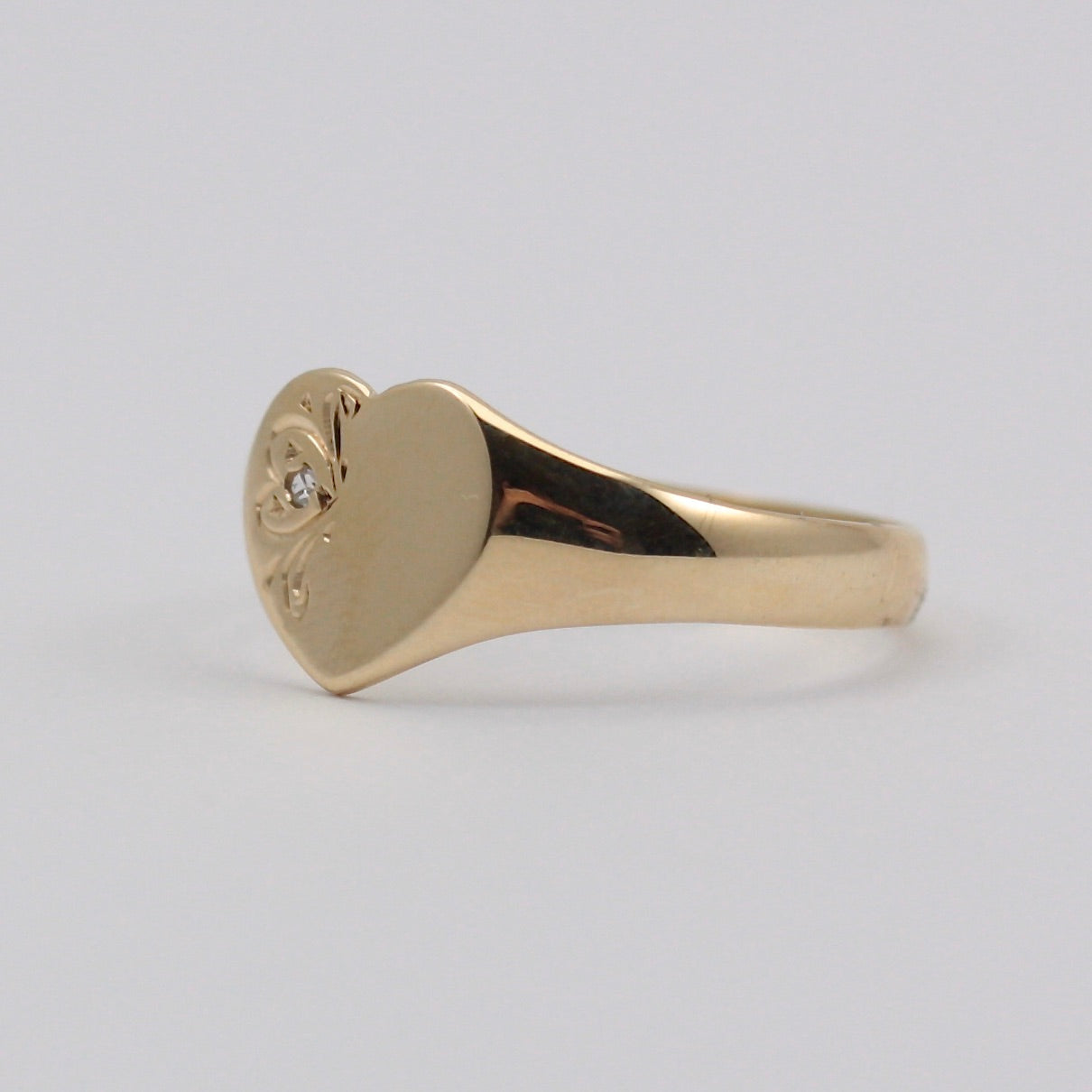 Vintage 9ct Gold Heart Signet Ring with Diamond, 1990