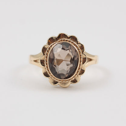 Vintage Yellow Gold Smokey Quartz Fancy Frame Ring