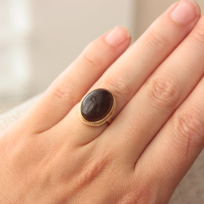 Vintage 9ct Gold Smoky Quartz Cabochon Ring, Late 1970s