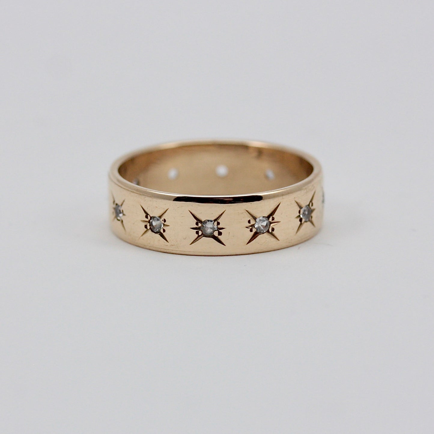 Vintage 9ct Gold Star Set White Spinel Eternity Ring, 1968