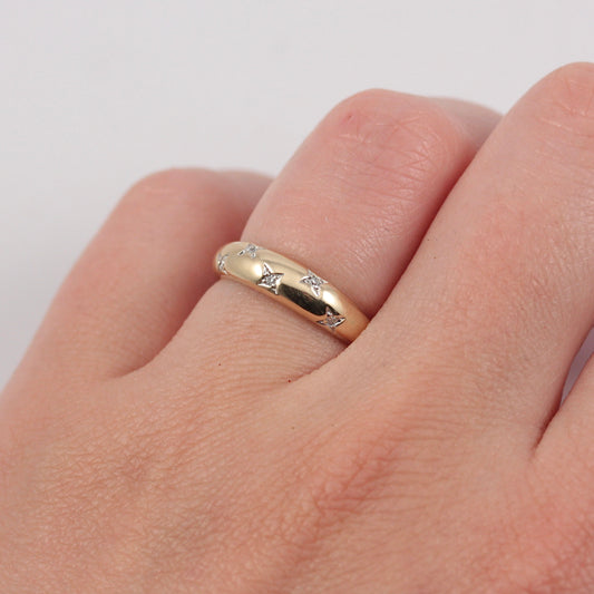 Pre-owned 9ct Gold Star Set Diamond Domed Ring