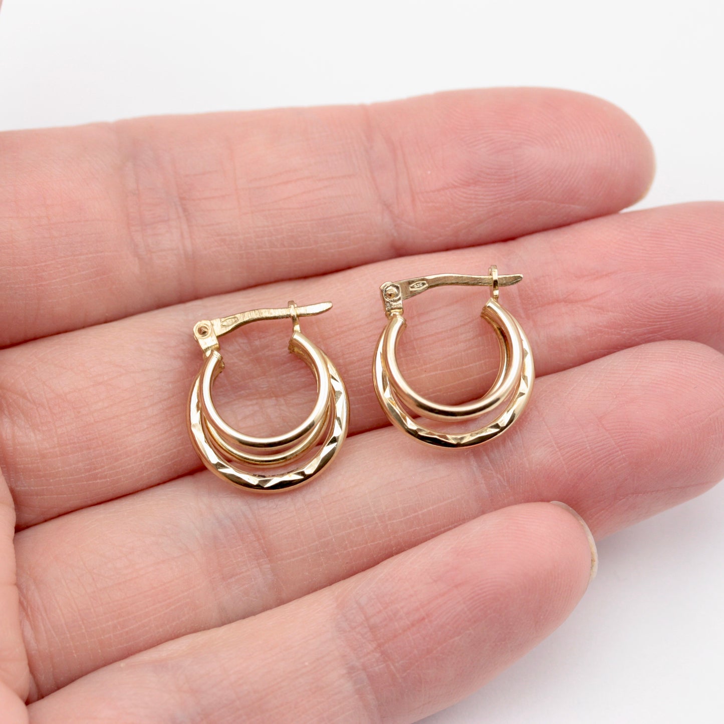 Vintage 9ct Gold Textured Triple Hoop Earrings, Small