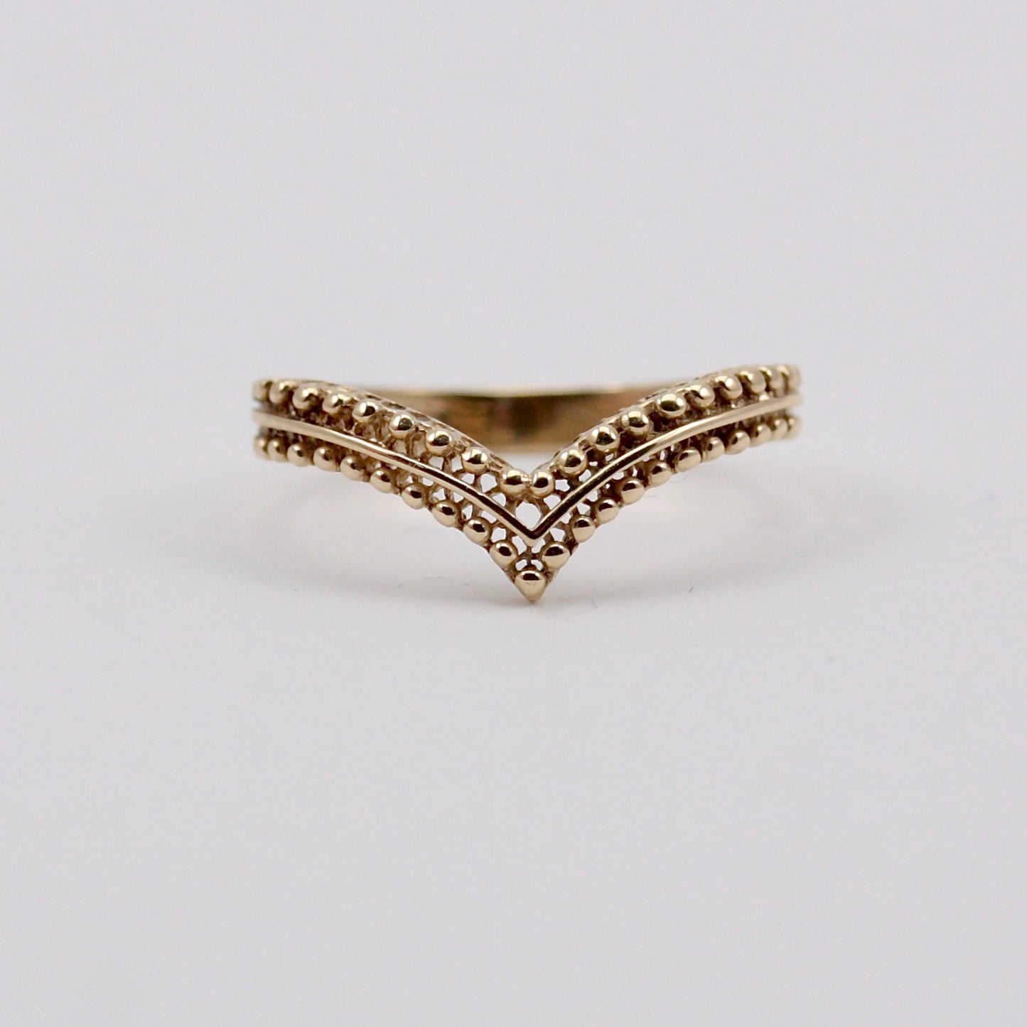Vintage 9ct Gold Beaded Detail Wishbone Ring, 1990