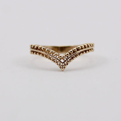 Vintage 9ct Gold Beaded Detail Wishbone Ring, 1990