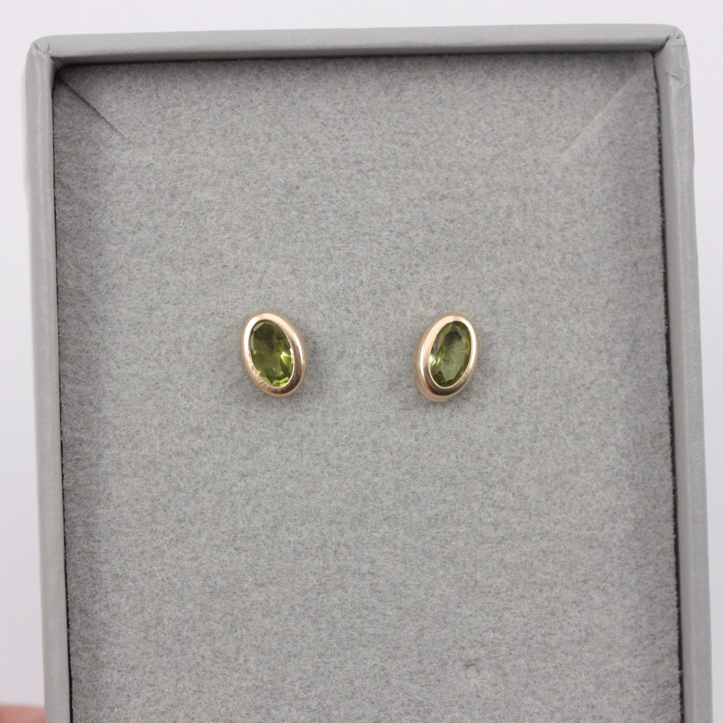Small 9ct Gold Oval Peridot Stud Earrings, 6mm x 4mm
