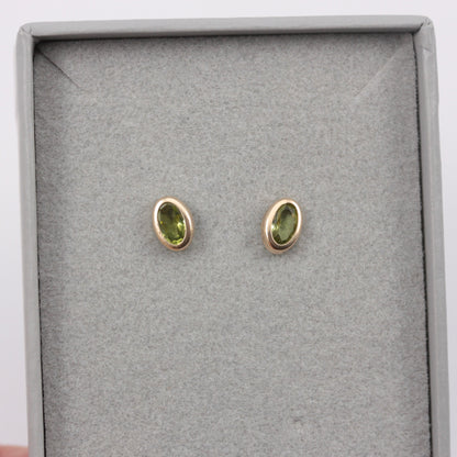 Small 9ct Gold Oval Peridot Stud Earrings, 6mm x 4mm