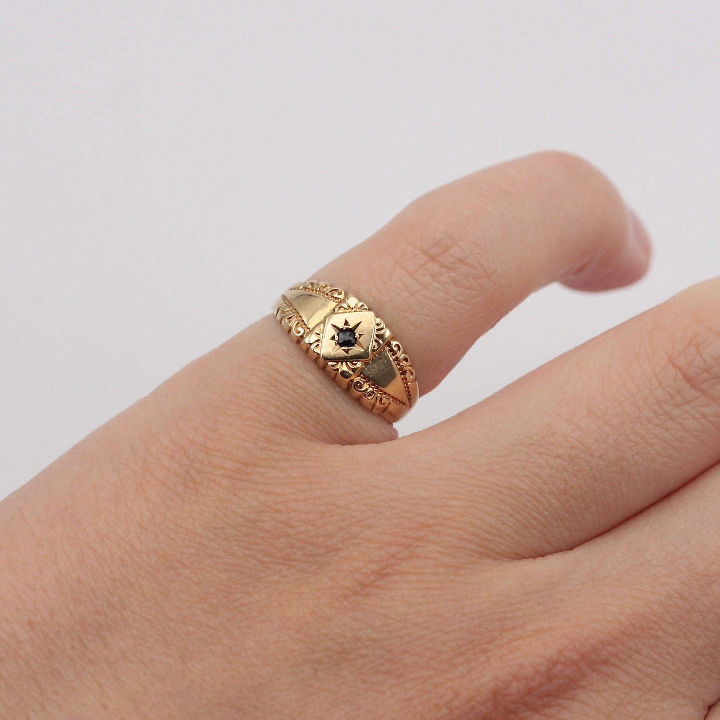 Vintage 9ct Gold Star Set Sapphire Solitaire Band Ring, 1979