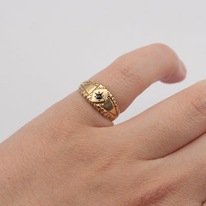 Vintage 9ct Gold Star Set Sapphire Solitaire Band Ring, 1979
