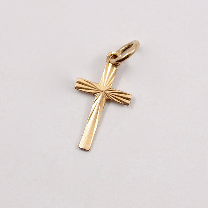 vintage 1970s 9ct gold diamond cut cross pendant