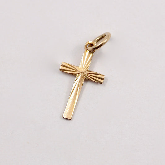 vintage 1970s 9ct gold diamond cut cross pendant