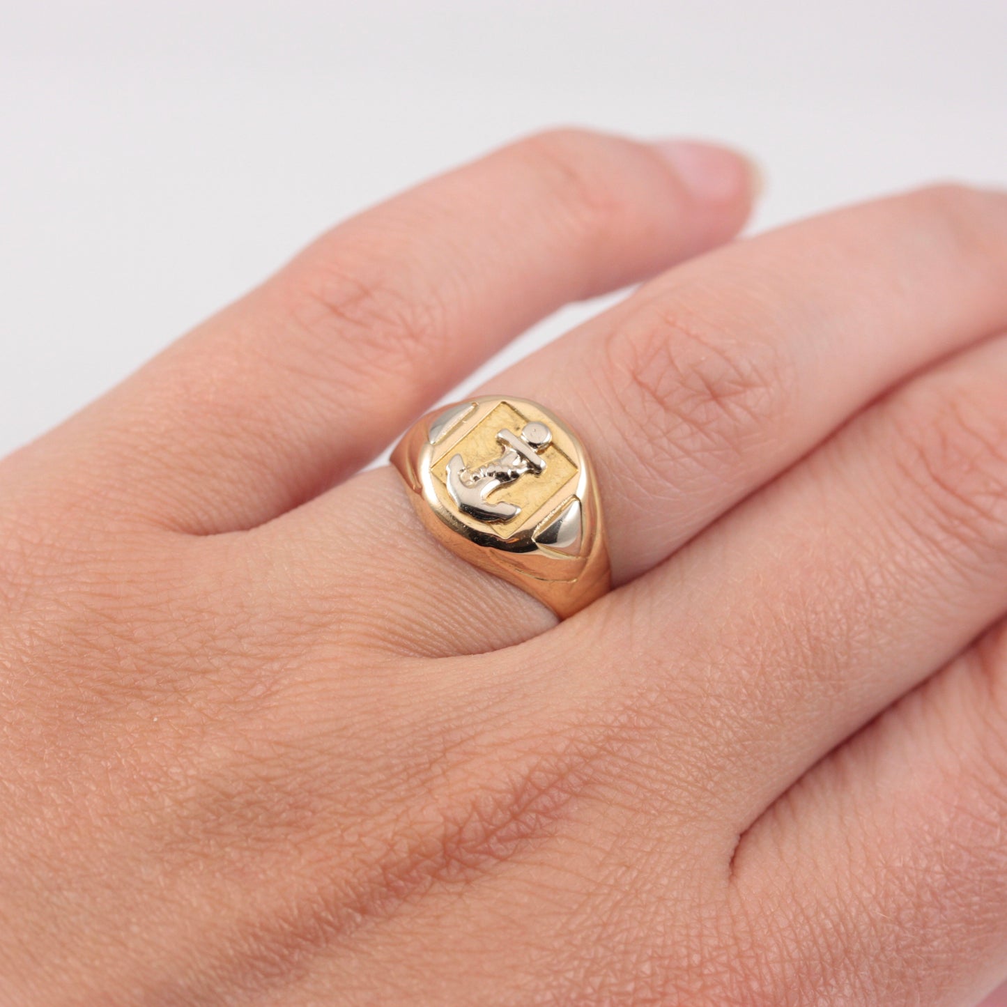 Modern Pre-owned Italian Two Tone 18ct Gold Anchor Signet Ring