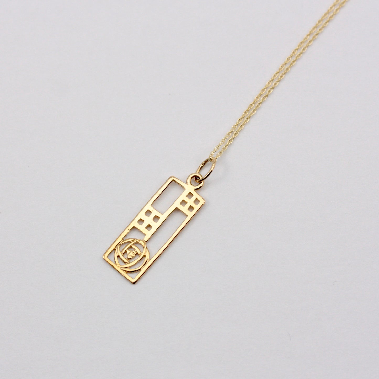Vintage 9ct Gold Rennie Mackintosh Style Pendant with Chain
