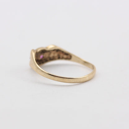 Vintage 9ct Gold Cat Ring with Ruby Eyes, 1991