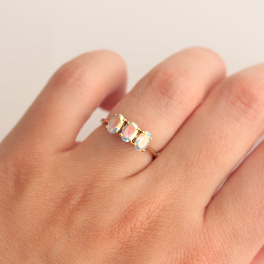 Pre-owned 9ct Gold Mystic Topaz Three Stone Ring
