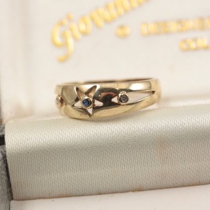 Vintage 9ct Gold Spinel Star Band Ring, 1970s