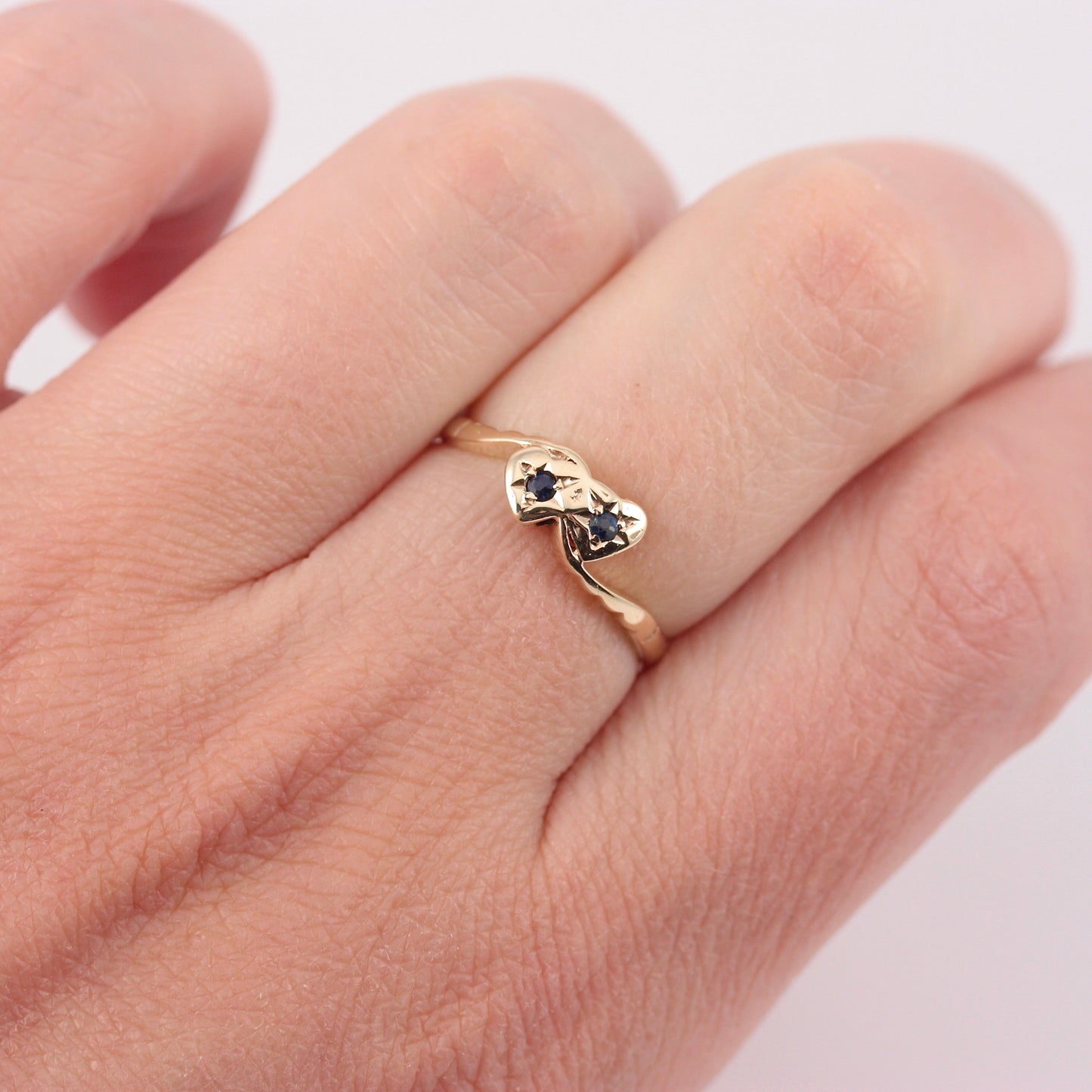Vintage 9ct Gold and Sapphire Heart Crossover Ring, 1980