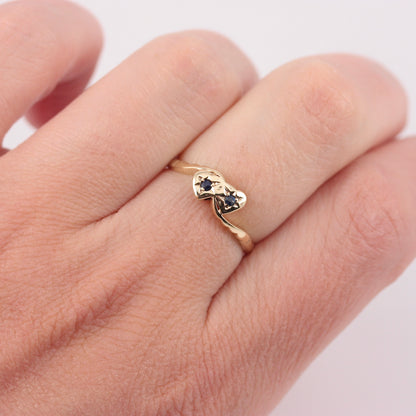 Vintage 9ct Gold and Sapphire Heart Crossover Ring, 1980
