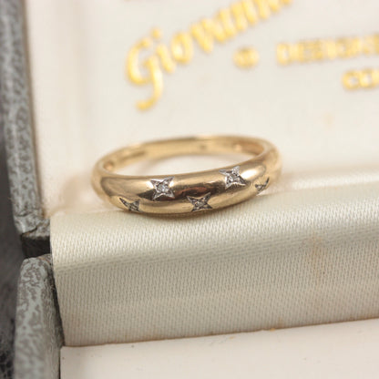 Pre-owned 9ct Gold Star Diamond Domed Ring