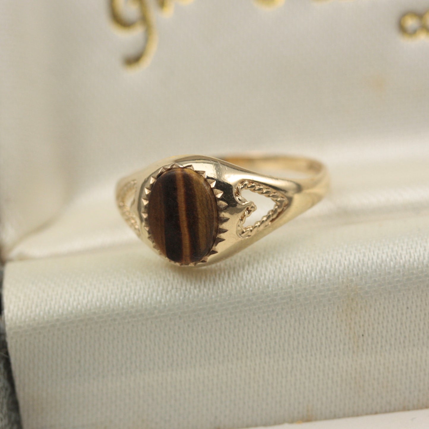 Vintage 9ct Gold and Tiger's Eye Signet Ring, 1980