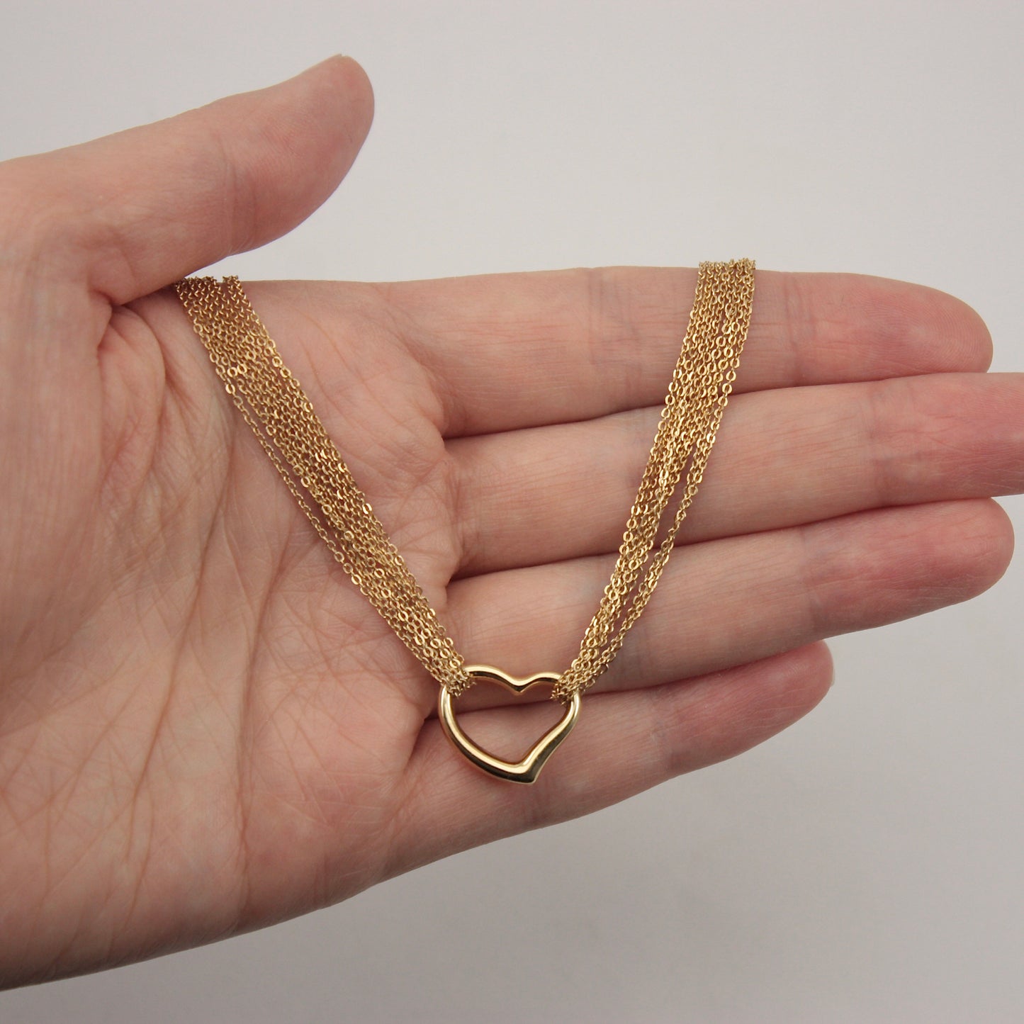 Vintage 9ct Gold Heart Multi Strand Necklace, c1980s