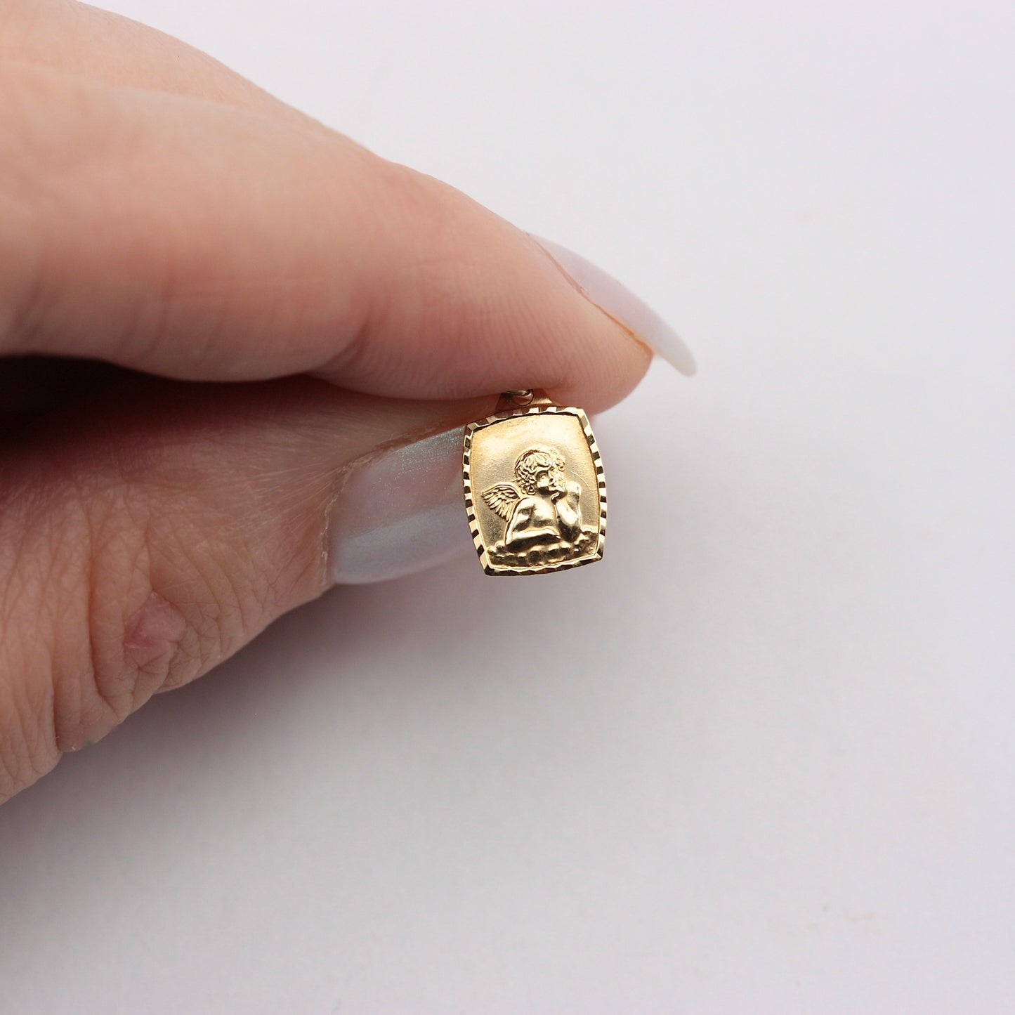 Vintage Tiny 9ct Gold Cherub Plaque Charm, c1970s