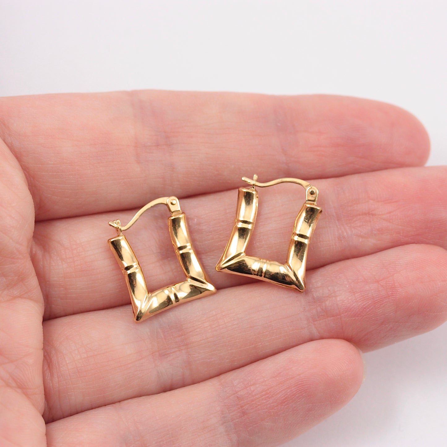 9ct Yellow Gold Rectangular Bamboo Hoop Earrings, Unaoerre