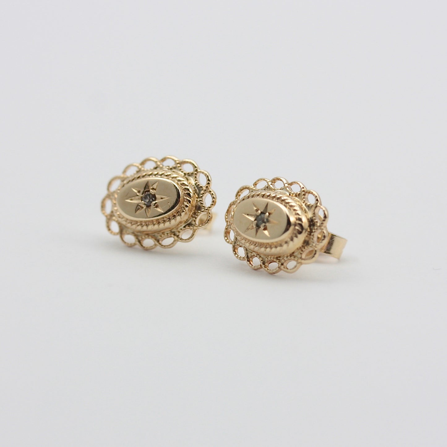Vintage 9ct Gold Star Set Diamond Stud Earrings, 1978