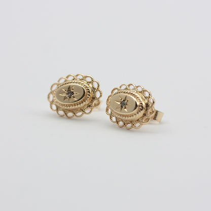 Vintage 9ct Gold Star Set Diamond Stud Earrings, 1978