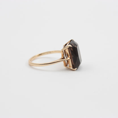 Vintage 9ct Gold Smoky Quartz Cocktail Ring, 1966