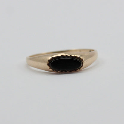 Dainty Vintage 9ct Gold Onyx Signet Ring, 1985
