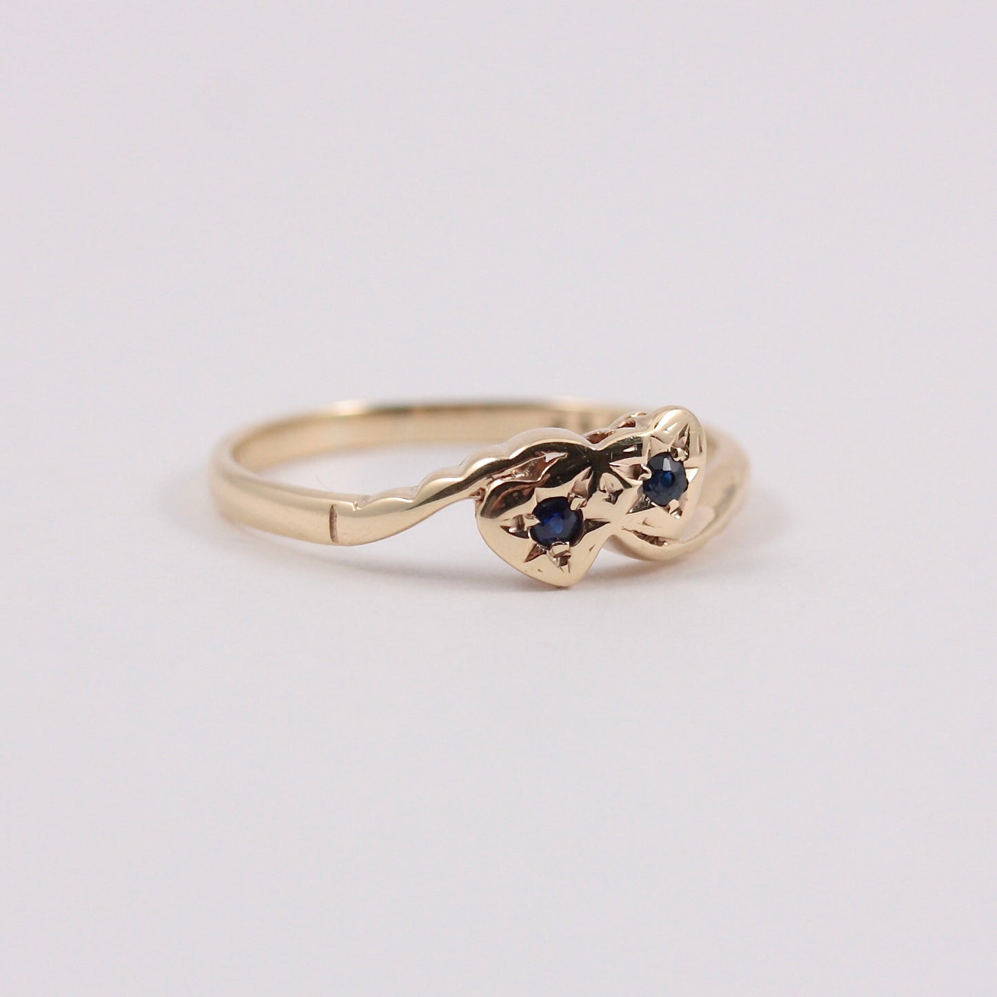 Vintage 9ct Gold and Sapphire Heart Crossover Ring, 1980