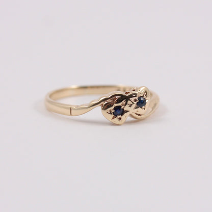 Vintage 9ct Gold and Sapphire Heart Crossover Ring, 1980