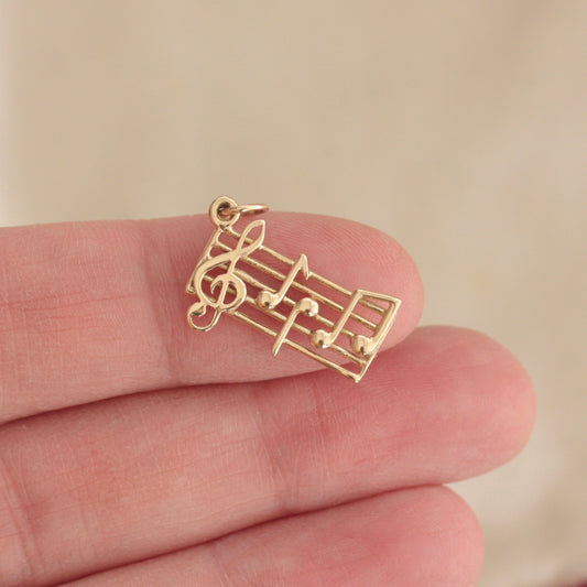 Vintage 9ct Gold Musical Notes Charm / Pendant, 1990