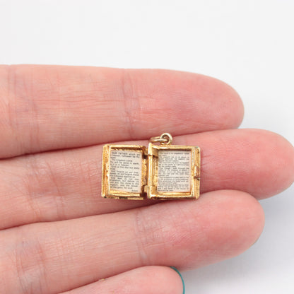 Vintage 9ct Gold Opening Lord's Prayer / Bible Charm, by NUVO, 1972