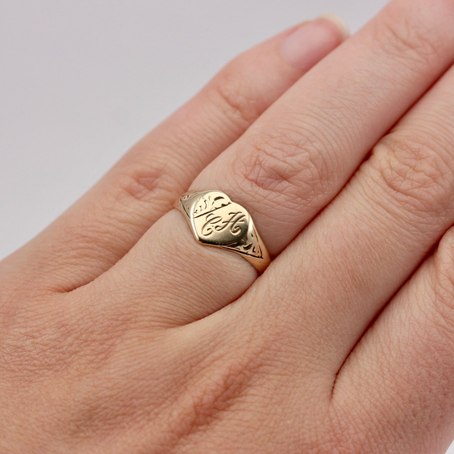 Vintage 9ct Gold 'CH' Monogrammed Heart Signet Ring, 1978