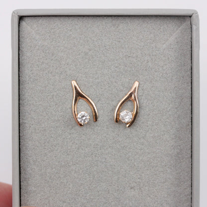 vintage 9ct gold wishbone stud earrings
